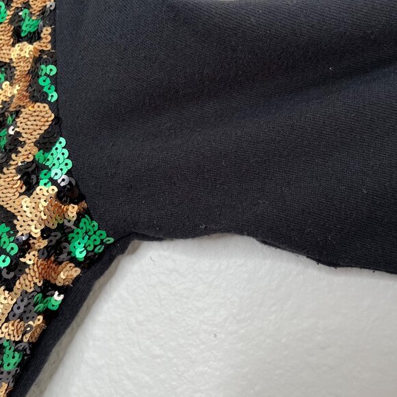 Michael Michael Kors Sequin Gold and Green Leopard Print Black Sweatshirt 0X - Picture 8 of 10